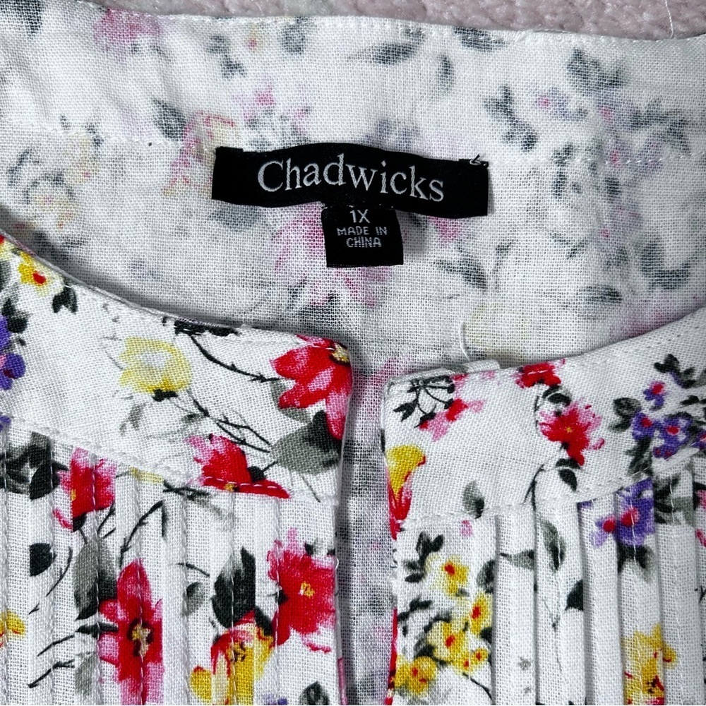 Chadwicks Floral Sleeveless Linen Blend Knee Length Dress Size 1X Summer Cruise - Picture 3 of 12